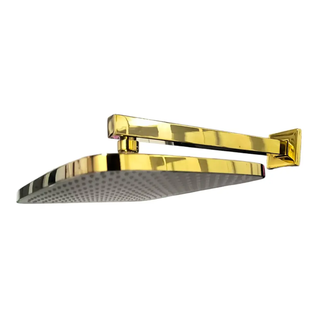 [995006-D] JUEGO DE REGADERA Regadera cuadrada 12" x 8" de ABS,Brazo de acero inoxidable de 40cm Acabado dorado