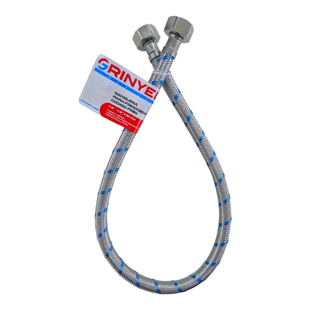 [FR60] MANGUERA ALIMENTADORA CON TUERCA DE ACERO INOXIDABLE 60 CM FREGADERO