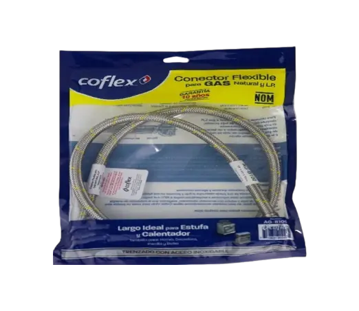 [AG-B200] CONECTOR FLEXIBLE COFLEX ACERO GAS 3/8 FLARE X 3/8 FLARE, (MANGUERA PARA GAS DE ACERO INOXIDABLE DE 2 M)
