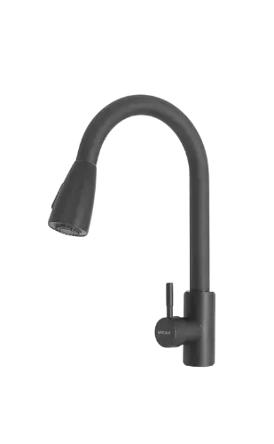 [SF-11501-N] MONOMANDO P/ FREGADERO cuerpo cuello y maneral de acero inoxidable y cartucho de suave apertura, con doble flexibles mangueras (calor y frio) mide 40cm.