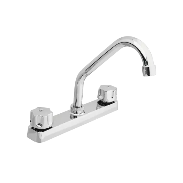 [SF-82001] MEZCLADORA PARA FREGADERO 8" 1/4 de vuelta, cuerpo de zinc, cubierta de plástico, maneral de zinc, cartucho de nylon, cuello de acero inoxidable, cierre cerámico (90°), acabado cromo espejo.