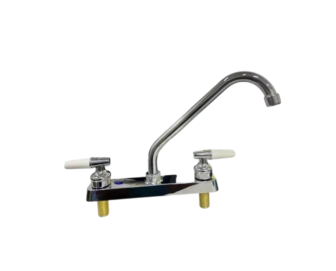 [SF-82002] MEZCLADORA PARA FREGADERO 8" Mezcladora para lavabo 4" 1/4 de vuelta, cuerpo de zinc,cubierta de plástico, maneral de zinc,cartucho de nylon, cuello de acero inoxidable, cierre cerámico (90°), acabado cromo espejo.