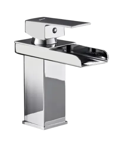 [SP-10057-1] MONOMANDO PARA LAVABO Cuerpo y cuello de acero inoxidable, maneral de zinc, cartucho cerámico de suave apertura, con flujo fijo, altura 18cm, acabado satínado. Con mangueras flexibles de aluminio (calor y frio).