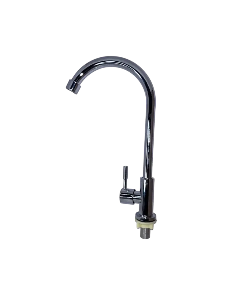 [SP-31604-1] MONOMANDO PARA FREGADERO (una sola toma de agua fría), cuerpo y cuello de acero inoxidable, cartucho cerámico de suave apertura, maneral de zinc, con flujo fijo, altura 29cm, acabado satínado.