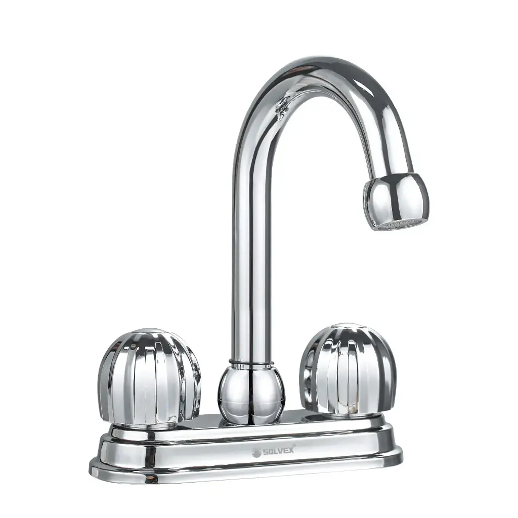[SP-40013] MEZCLADORA DE LAVABO 4" vuelta completa, cuerpo de latón,maneral de zinc,cubierta de acero inoxidable,cuello de acero inoxidable,cartucho de latón, cierre de compresión, acabado cromo espejo.