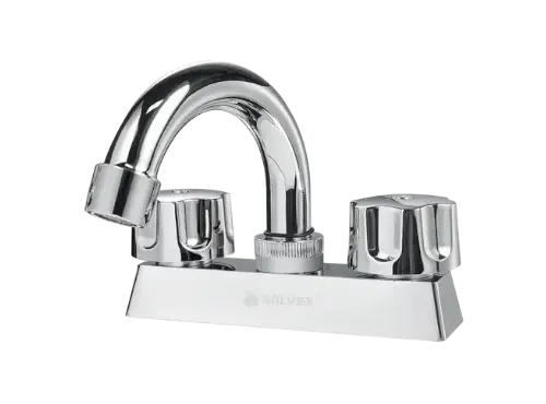 [SP-40063] MEZCLADORA DE LAVABO 4" vuelta completa, Cuerpo de zinc, cubierta de plástico, maneral de plástico, cuello de acero inoxidable, cierre de compresión, acabado cromo espejo.