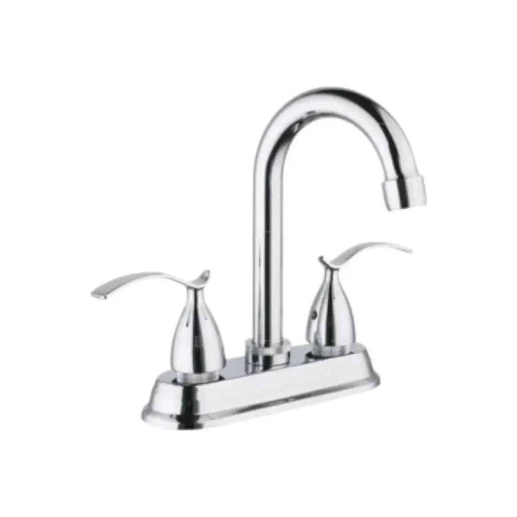 [SP-40066] MEZCLADORA DE LAVABO 4" 1/4 de vuelta, cuerpo de latón, cubierta de acero inoxidable, maneral de zinc, cuello de acero inoxidable, cierre de compresión, acabado cromo espejo.
