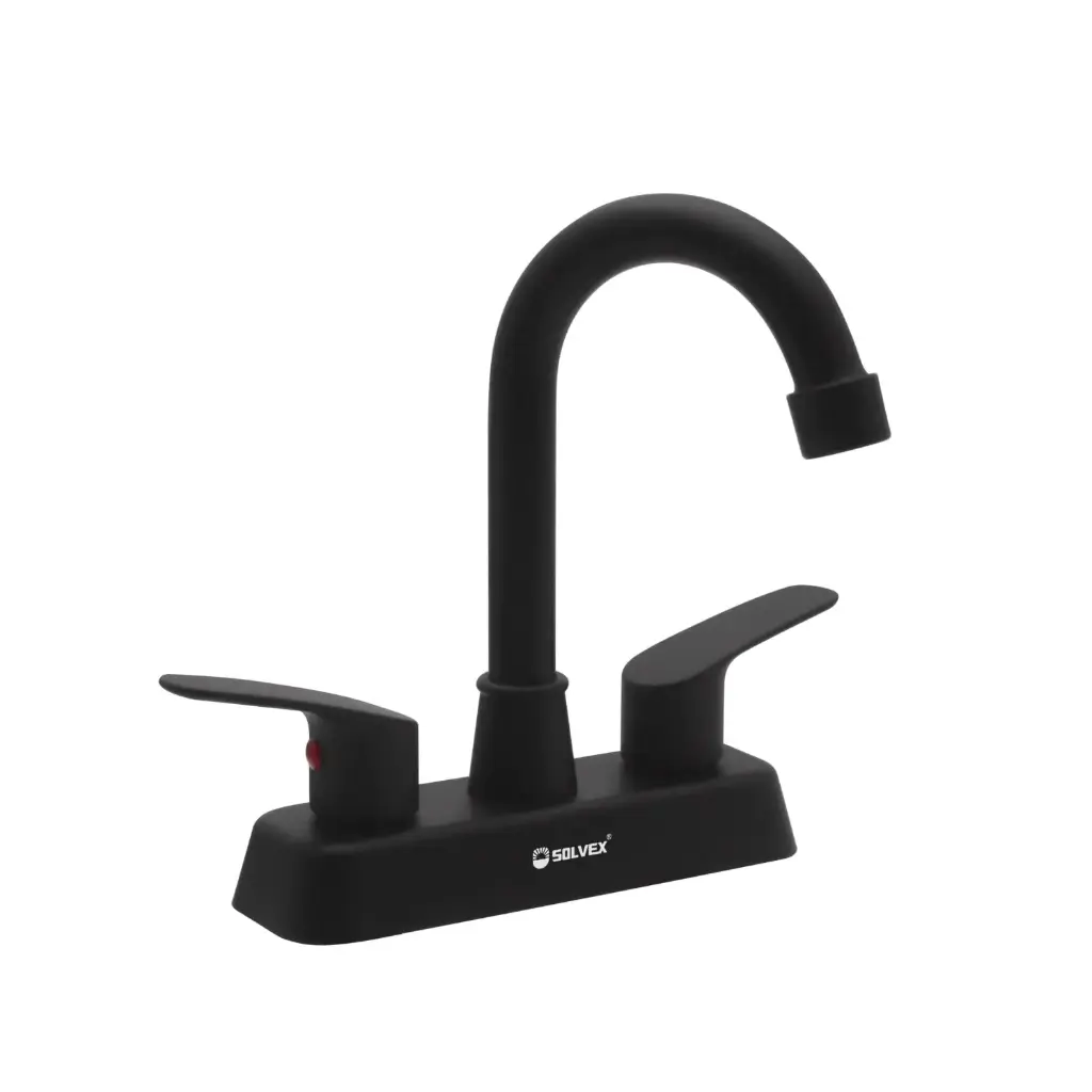 [SP-40067-N] MEZCLADORA DE LAVABO 4" 1/4 de vuelta, cuerpo de latón, cartucho de latón, cuello de acero inoxidable( 19 x 480mm), cierre de cerámica (90°), manerales de zinc, cubierta de acero inoxidable.