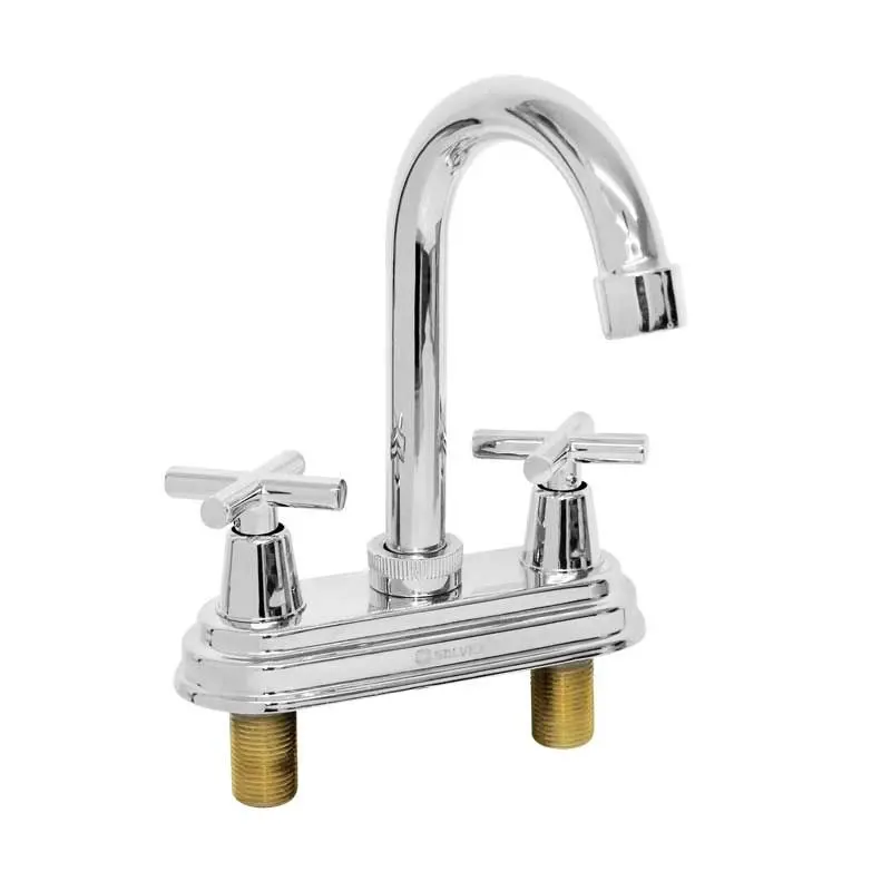 [SP-40068] MEZCLADORA DE LAVABO 4" vuelta completa, cuerpo de latón, cubierta de acero inoxidable, maneral de zinc, cuello de acero inoxidable, cierre de compresión, acabado cromo espejo.