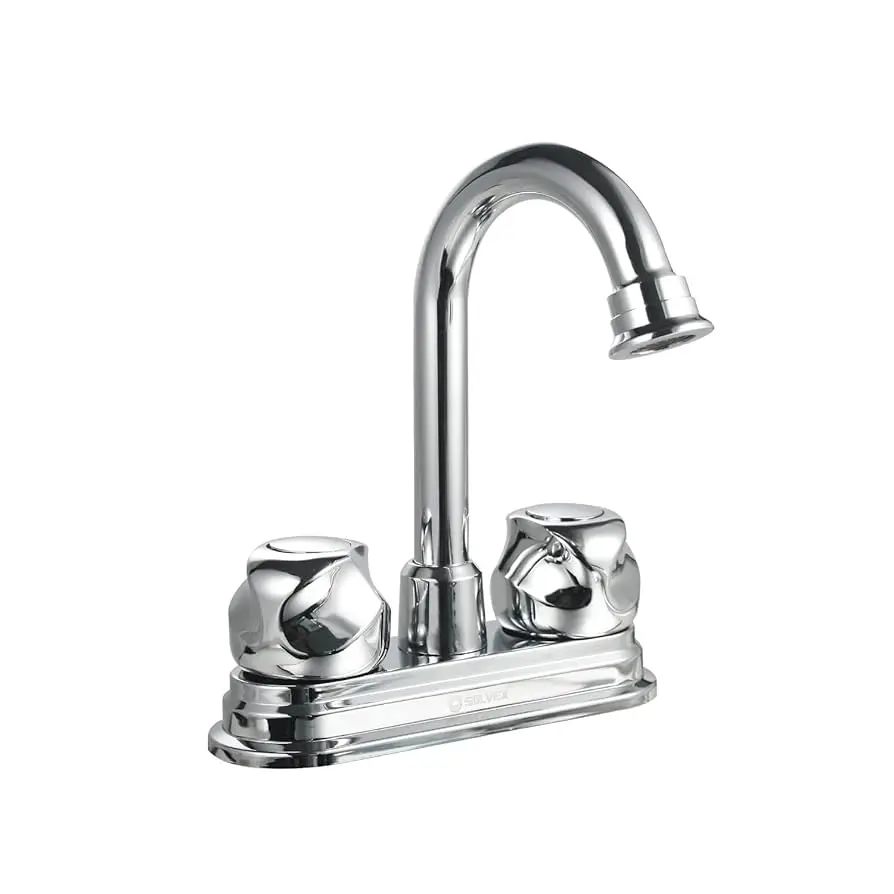 [SP-40079] MEZCLADORA DE LAVABO 4" vuelta completa, cuerpo de latón,maneral de zinc,cartucho de laton,cubierta de plástico, cuello de acero inoxidable, cierre de compresión, acabado cromo espejo.
