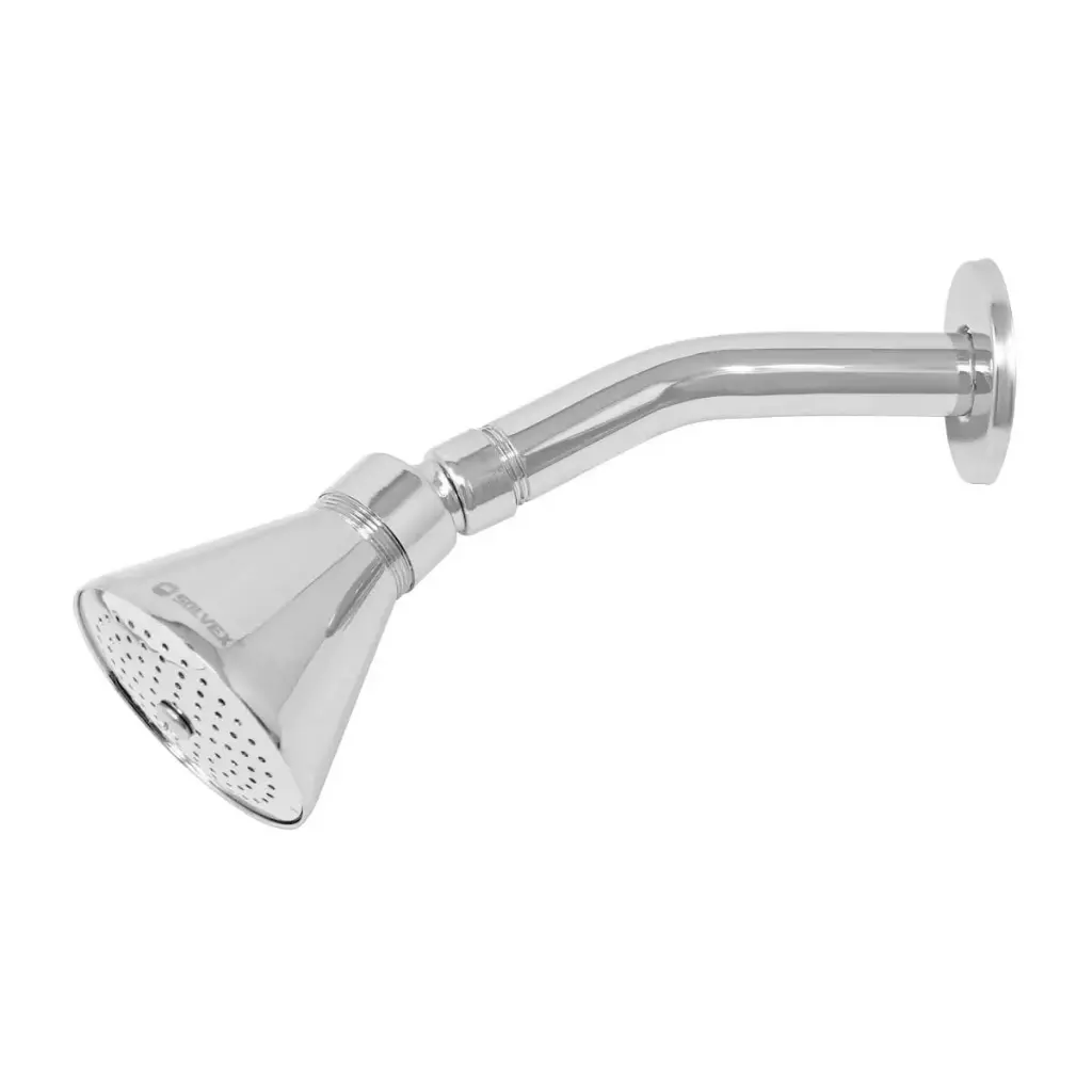[SP-50002] REGADERA CÓNICA 2 1/2" funciona con baja presión, para mayor flujo de agua se puede retirar el reductor, cuerpo de zinc, acabado cromo espejo; Incluye brazo y chapetón metálico