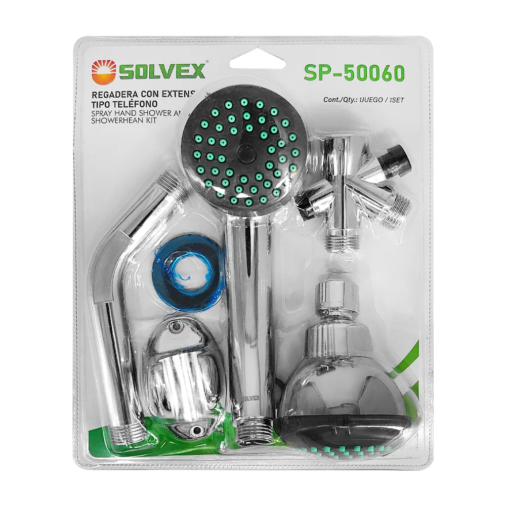 [SP-50060] REGADERA DE TELÉFONO Manguera flexible de acero inoxidable de 1.50 cm,Bola de plástico(ABS), incluye desviador,chapeton de acero inoxidable,brazo ABS,regadera ABS.