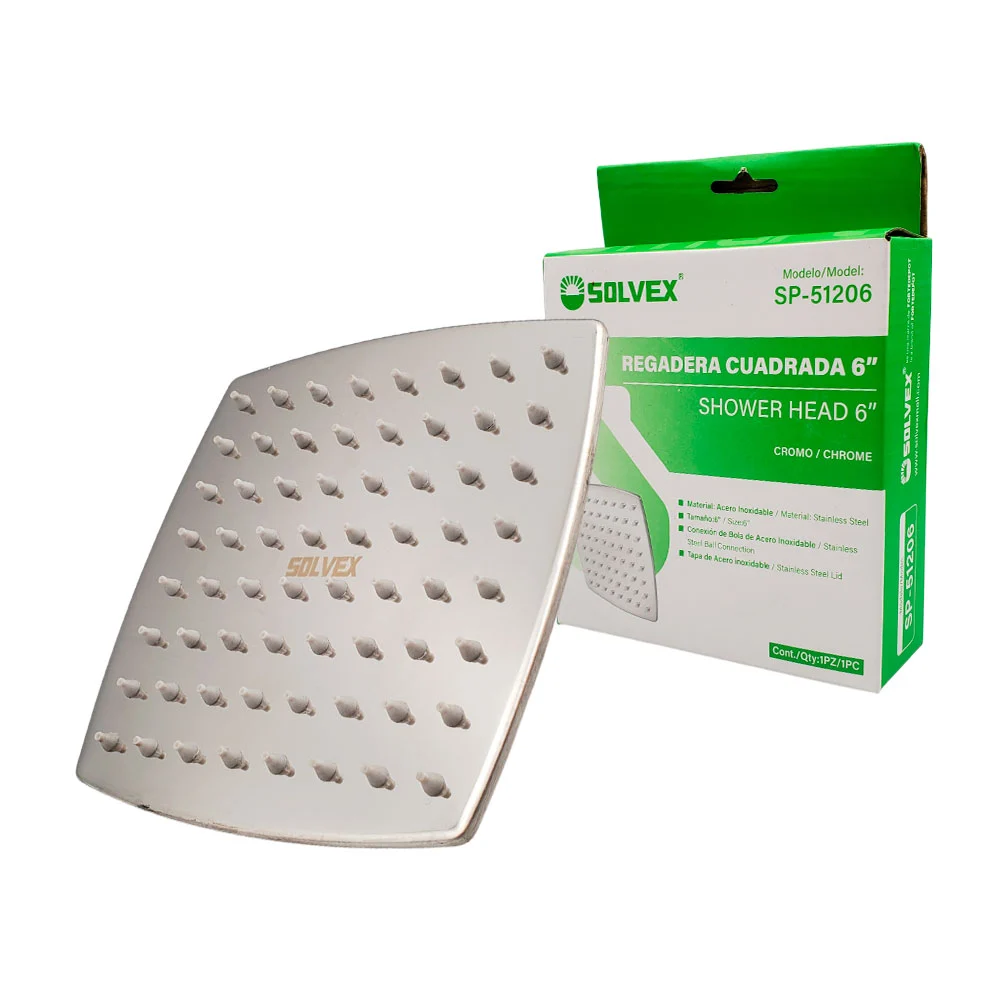 [SP-51206] REGADERA CUADRADA Cuerpo de acero inoxidable,sin brazo,nudo de acero inoxidable,6",acabado cromo.