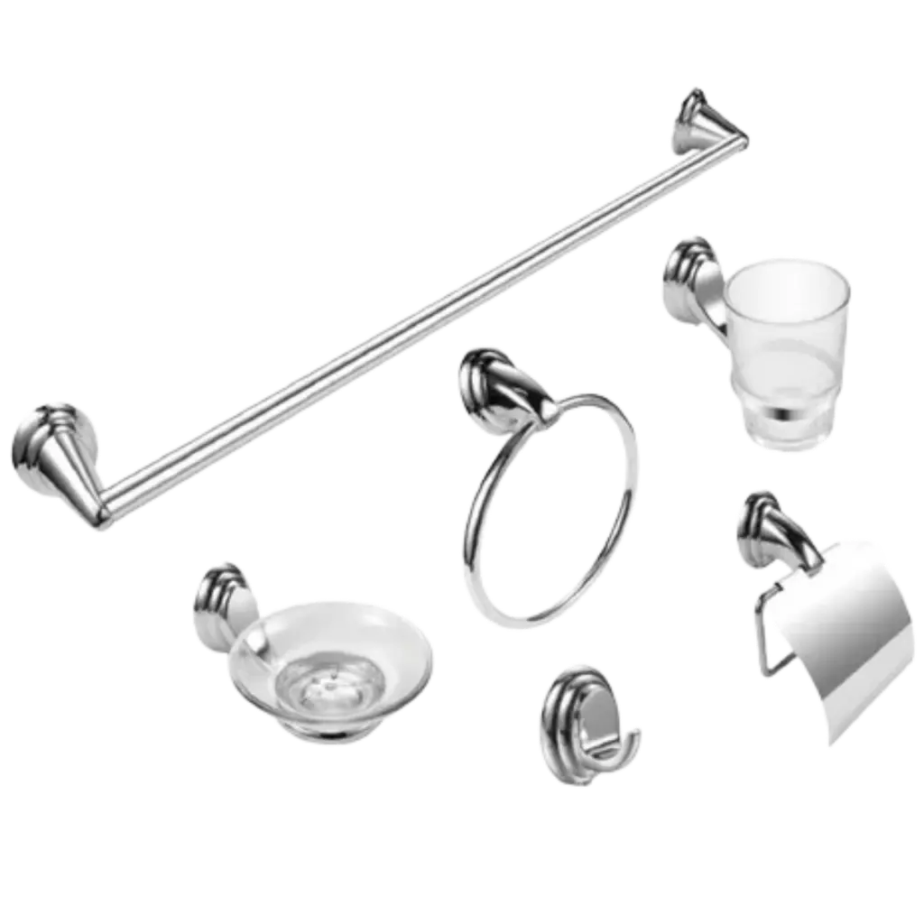 [SP-60006] JUEGO DE ACCESORIOS Fabricado en zinc y acero inoxidable, acabado cromo,6 piezas.