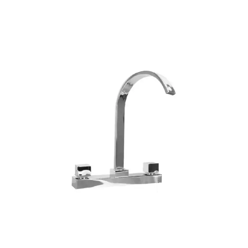 [SP-80064] MEZCLADORA PARA FREGADERO 8" maneral de zinc de 1/4 de vuelta, cuerpo de latón, cubierta de zinc,cuello de acero inoxidable, cierre cerámico (90°), acabado cromo espejo.