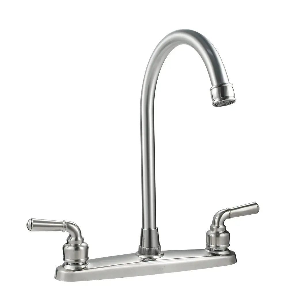 [SP-80065] MEZCLADORA PARA FREGADERO 8" maneral de zinc de 1/4 de vuelta, cuerpo de latón, cubierta de acero inoxidable,cuello de acero inoxidable, cierre cerámico (90°), acabado cromo espejo.
