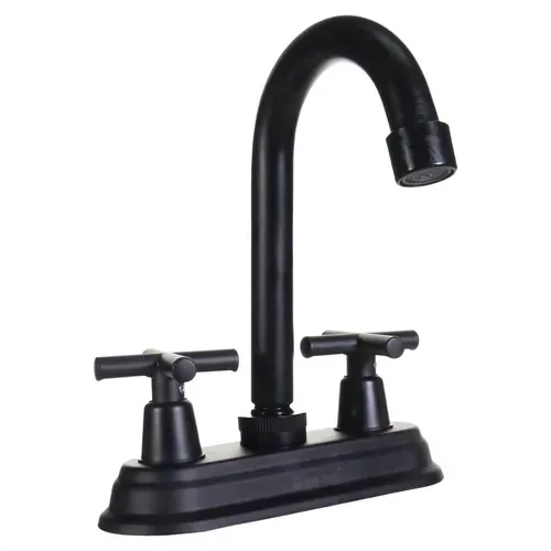 [SP-80068-N] MEZCLADORA PARA FREGADERO 8" maneral de zinc de vuelta completa, cuerpo de latón,cubierta de acero inoxidable, cuello de acero inoxidable, cartucho de latón, cierre de compresión, acabado negro mate. SP-80068-N