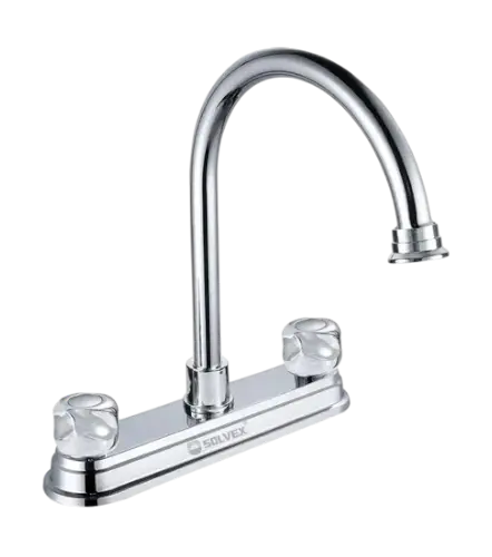 [SP-80079] MEZCLADORA PARA FREGADERO 8" maneral de zinc de vuelta completa, cuerpo de latón, cierre de compresión， cartucho de latón，cuello de acero inoxidable,cubierta de plástico， acabado cromo espejo. SP-80079