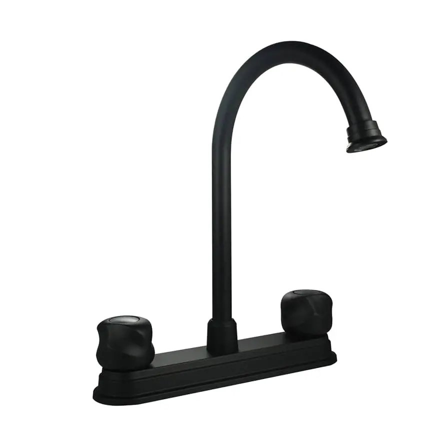 [SP-80079-N] MEZCLADORA PARA FREGADERO 8" maneral de zinc de vuelta completa, cuerpo de latón, cierre de compresión， cartucho de latón，cuello de acero inoxidable,cubierta de plástico， acabado negro mate. SP-80079-N