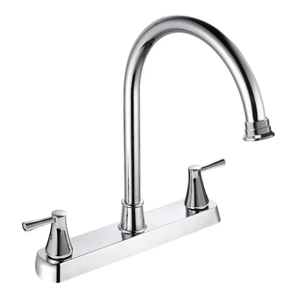 [SP-80083] MEZCLADORA PARA FREGADERO 8" maneral de zinc de 1/4 de vuelta, cuerpo de latón, cubierta de ABS inoxidable,cuello de acero inoxidable, cierre cerámico (90°), acabado cromo espejo.