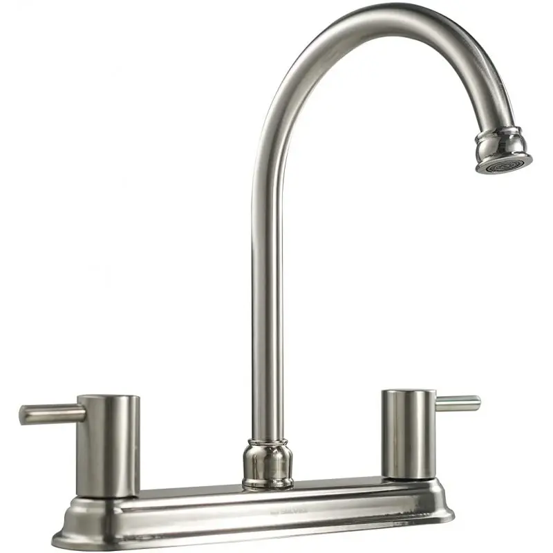 [SP-80092] MEZCLADORA PARA FREGADERO 8" maneral de zinc de 1/4 de vuelta, cuerpo de latón, cubierta de acero inoxidable,cuello de acero inoxidable, cierre cerámico (90°), acabado cromo espejo.
