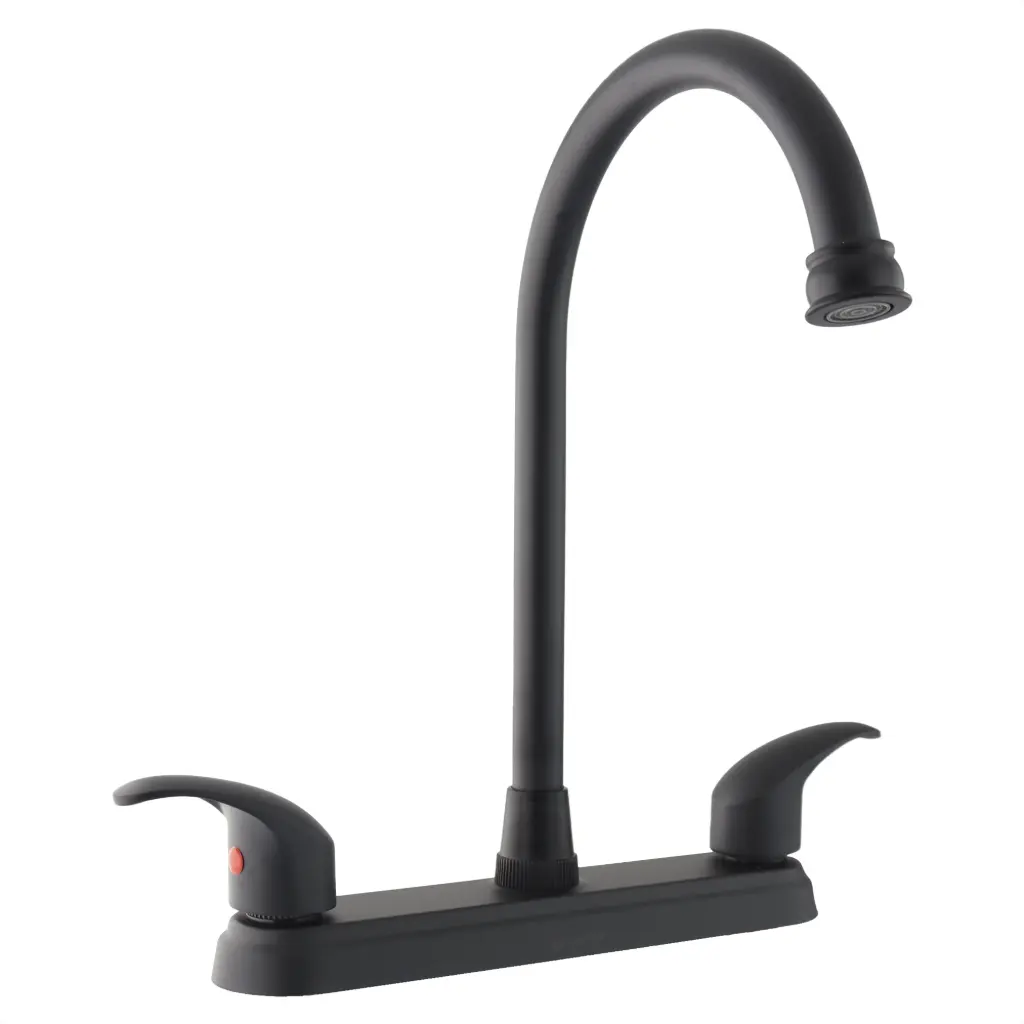 [SP-80100-N] MEZCLADORA PARA FREGADERO 8" maneral de zinc de1/4 de vuelta, cuerpo de latón, cubierta de plástico, cuello de acero inoxidable, cierre cerámico (90°), acabado negro mate.
