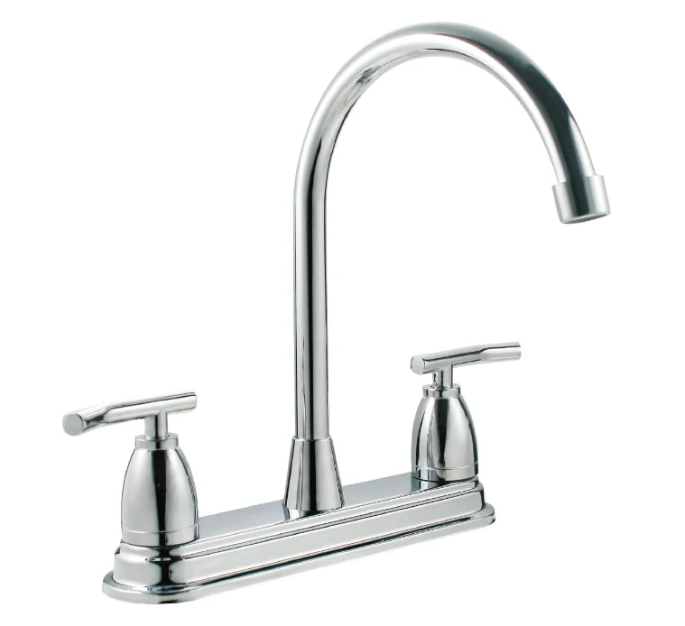 [SP-80104] MEZCLADORA PARA FREGADERO 8" maneral de zinc de 1/4 de vuelta, cuerpo de latón, cubierta de acero inoxidable, cuello de acero inoxidable, cierre cerámico (90°), acabado cromo espejo.