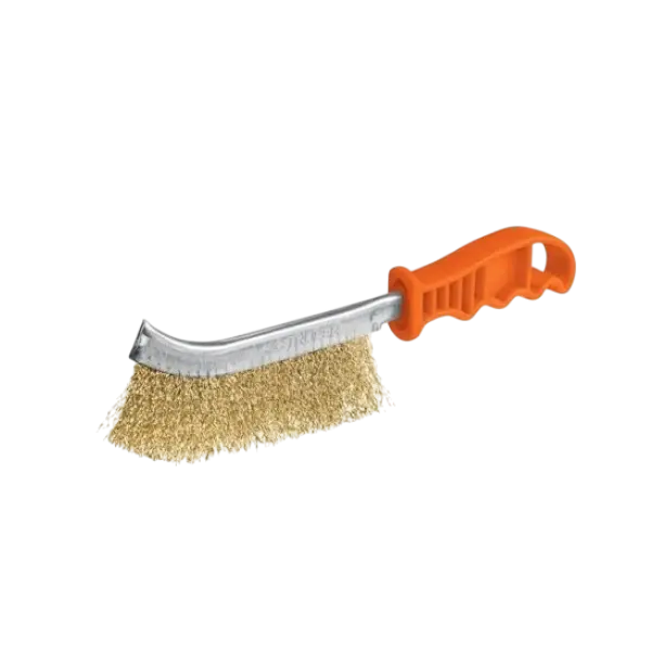 [SW-32030801] CEPILLO CURVO ANTI CHISPA Cepillo de alambre latonado mango plástico calibre: 0.30 mm