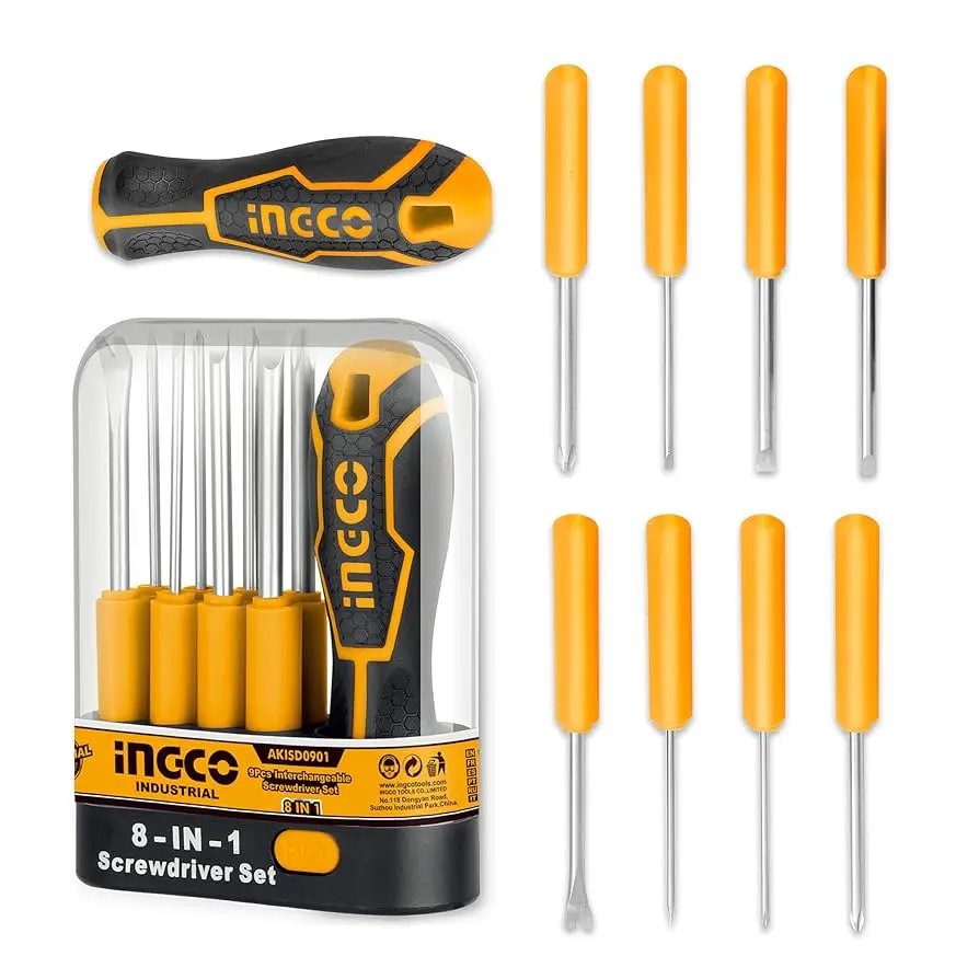 [AKISD0901] JUEGO DE DESTORNILLADORES INTERCAMBIABLES 3 PIEZAS SL3X65 SL5X65 SL6X65, 3 PIEZAS PH0X65 PH1X65 PH2X65, 1 REMOVEDOR DE TACHUELAS DE 5 X 65., 1 PUNZÓN PARA RASCAR 3X65, 1 MANGOMATERIAL: CR V, INTERCAMBIABLE DE DISEÑO ÚNICO EMBALADO EN CAJA DE PLÁSTICO
